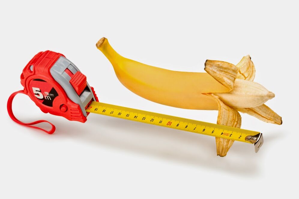 Measuring a penis before enlargement using a banana as an example